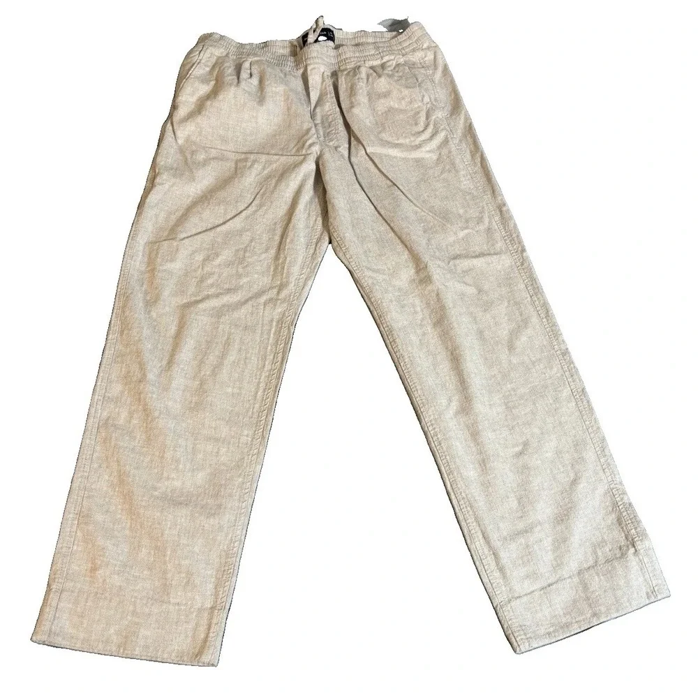 Abercrombie & Fitch Mens Linen Blend Loose Straight Pull On Pant XL Light Beige